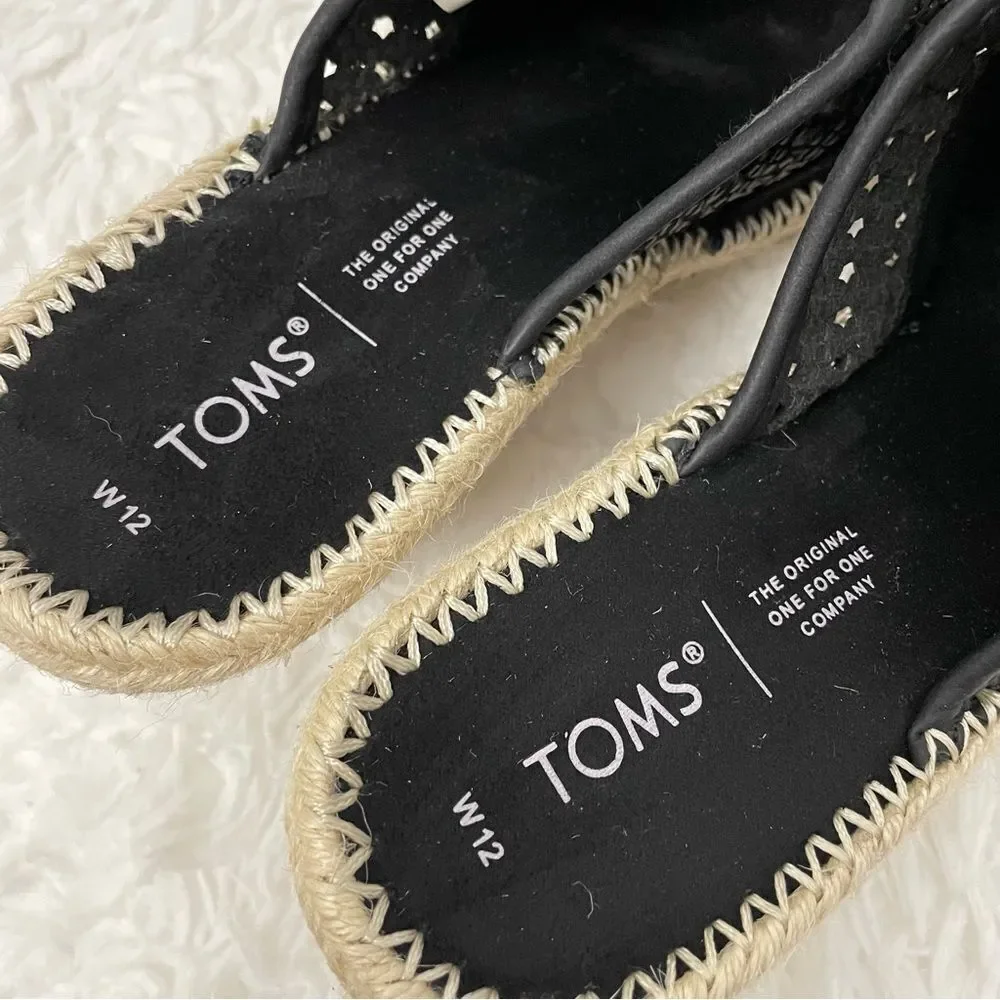 Toms Black Woven Espadrille Wedge Slides